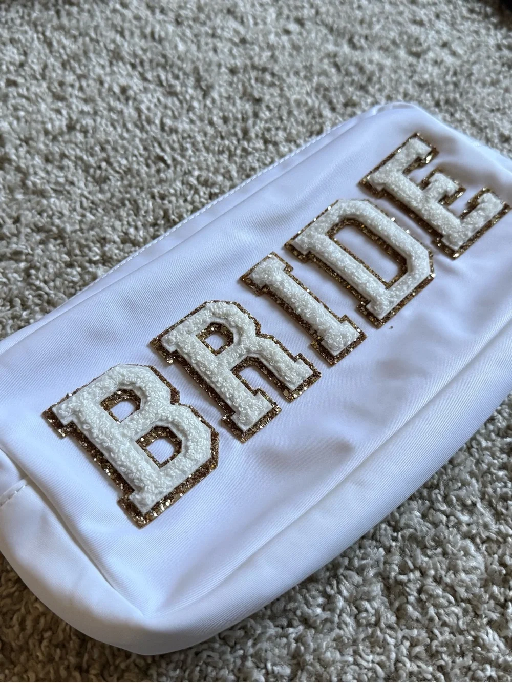 Stoney Clover Lane BRIDE Makeup Bag/Pouch with White and Gold Glitter Lettering